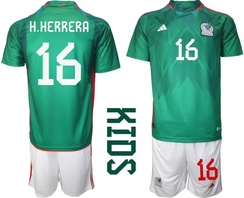 Youth 2022 World Cup National Team Mexico home green #16 Soccer Jersey->youth soccer jersey->Youth Jersey